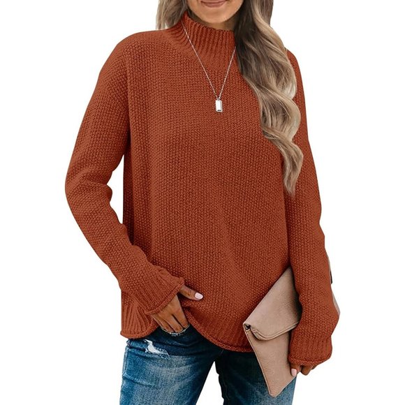 Women Long Sleeve Turtleneck Cozy Knit Sweater Casual Loose Pullover Jumper Tops - Picture 1 of 5